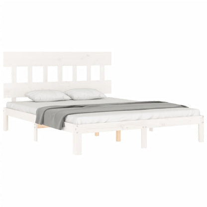 Bed Frame without Mattress Solid Wood Pine with Headboard Length 200 cm White 160 cm
