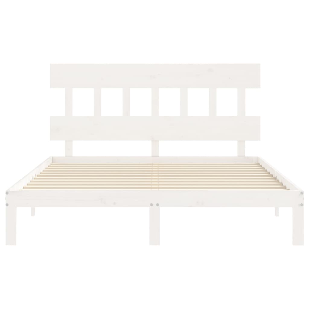 Bed Frame without Mattress Solid Wood Pine with Headboard Length 200 cm White 160 cm