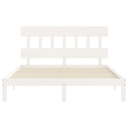 Bed Frame without Mattress Solid Wood Pine with Headboard Length 200 cm White 160 cm