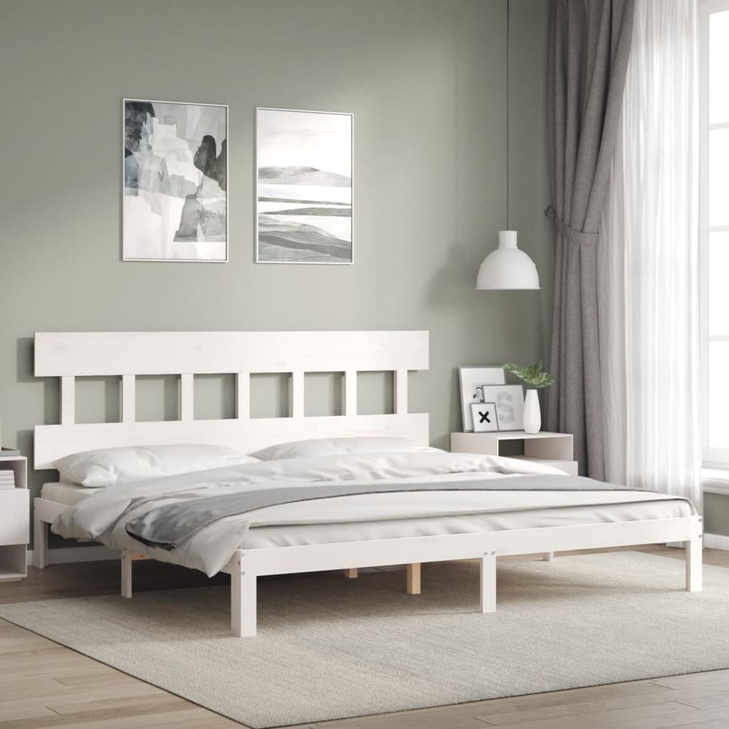 Bed Frame without Mattress Solid Wood Pine with Headboard Length 200 cm White 200 cm