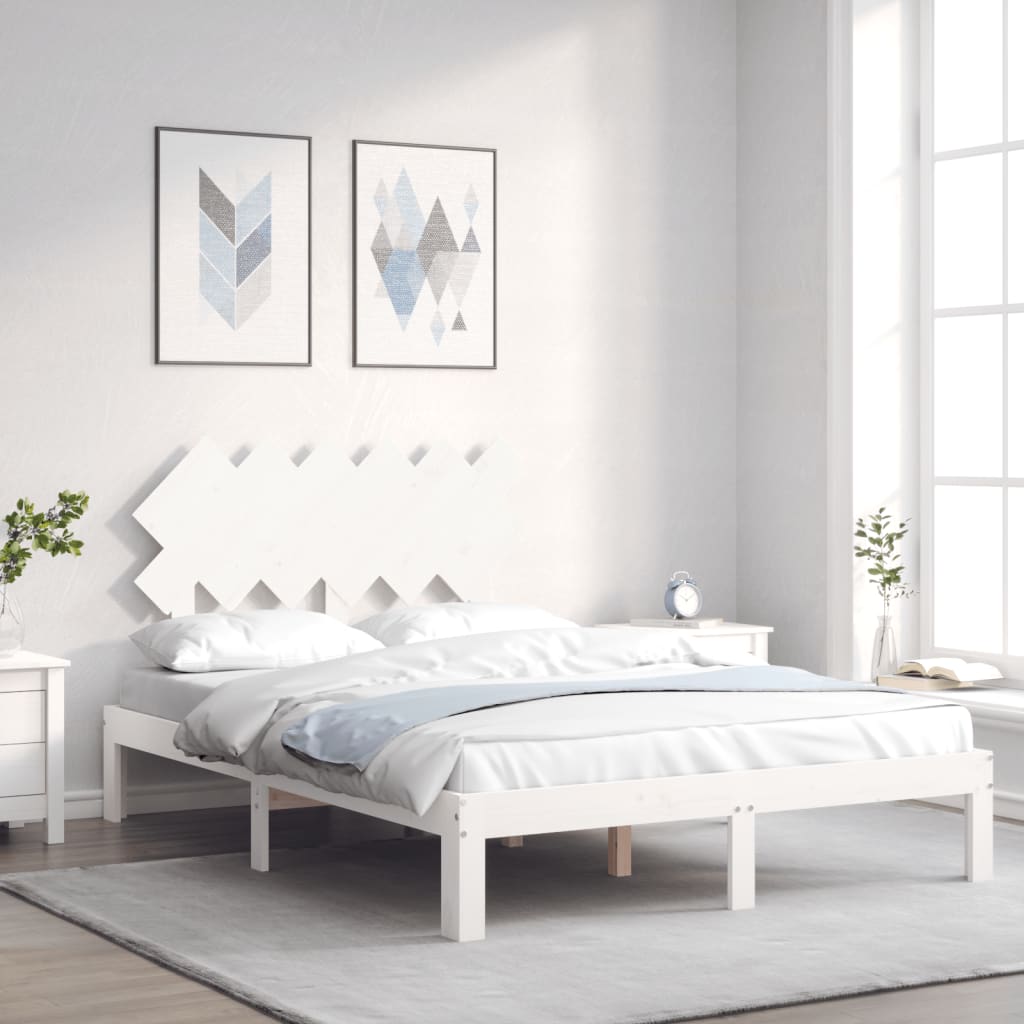 Bed Frame without Mattress Solid Wood Pine Length 190 cm White 120 cm