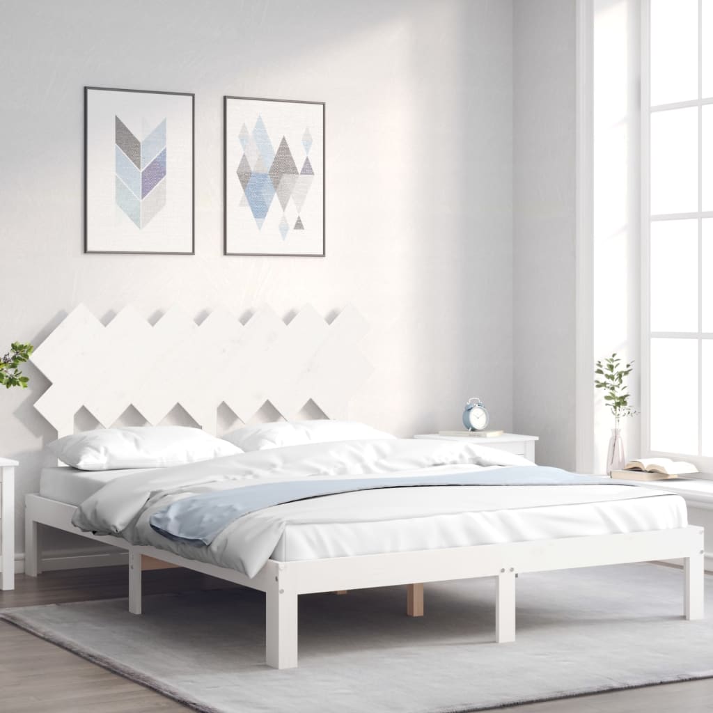 Bed Frame without Mattress Solid Wood Pine Length 190 cm White 140 cm