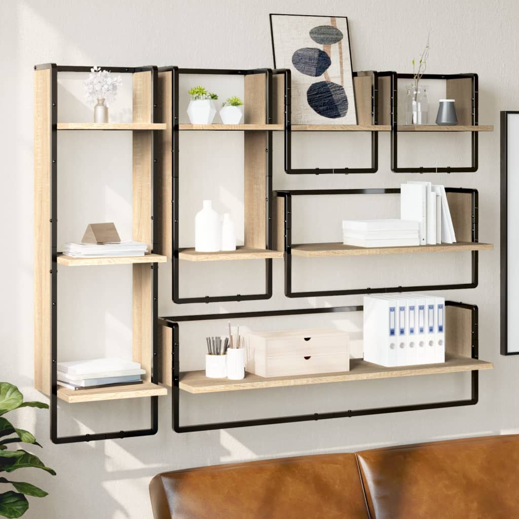 6 Piece Wall Shelf Set with Bars Engineered Wood Sonoma oak