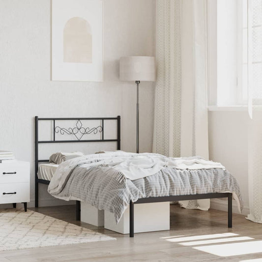 Metal Bed Frame without Mattress with Headboard Black 90 cm 190 cm