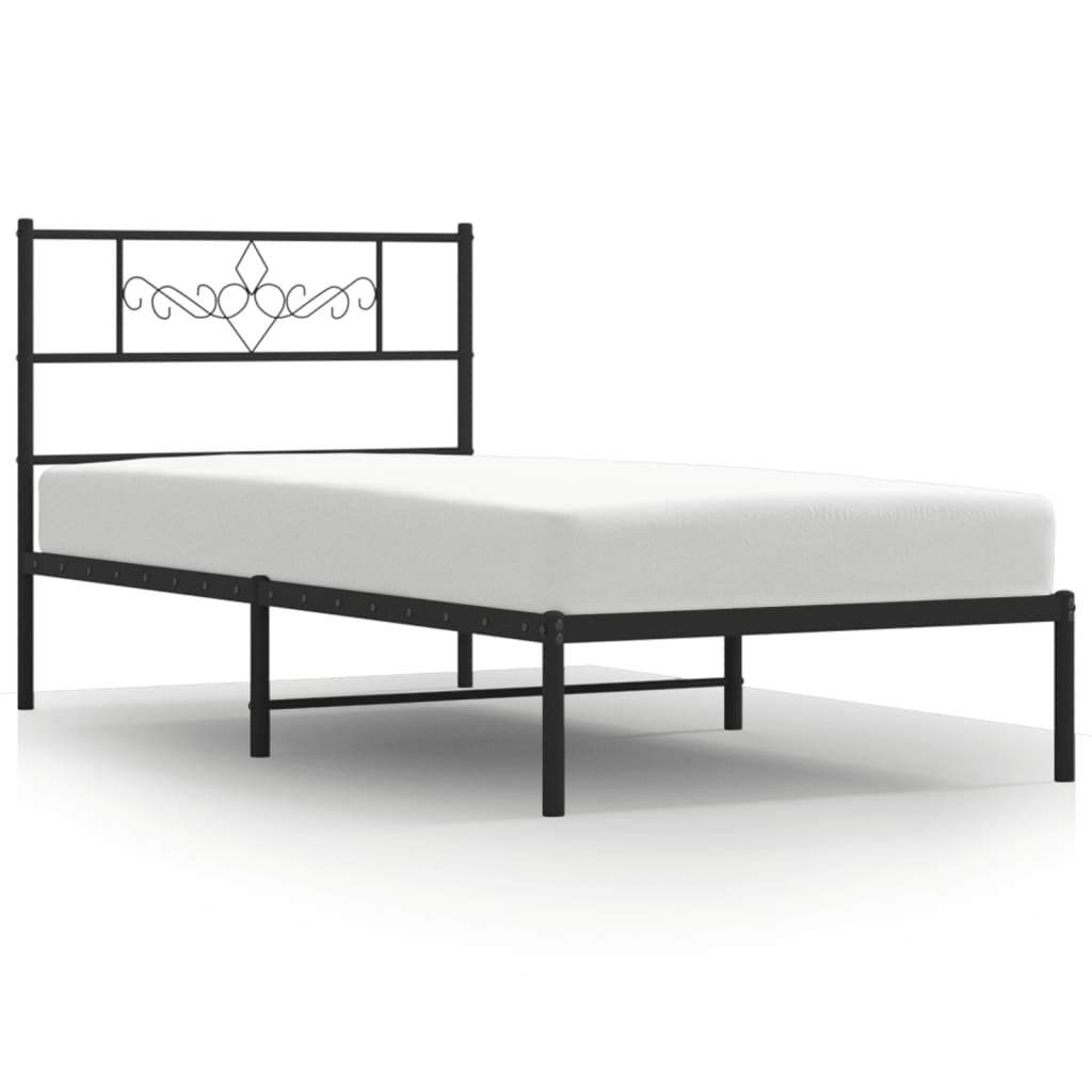 Metal Bed Frame without Mattress with Headboard Black 90 cm 200 cm