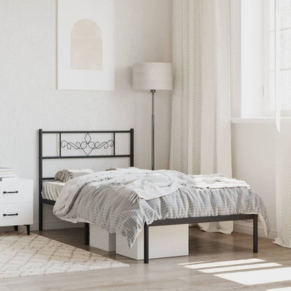 Metal Bed Frame without Mattress with Headboard Black 90 cm 200 cm