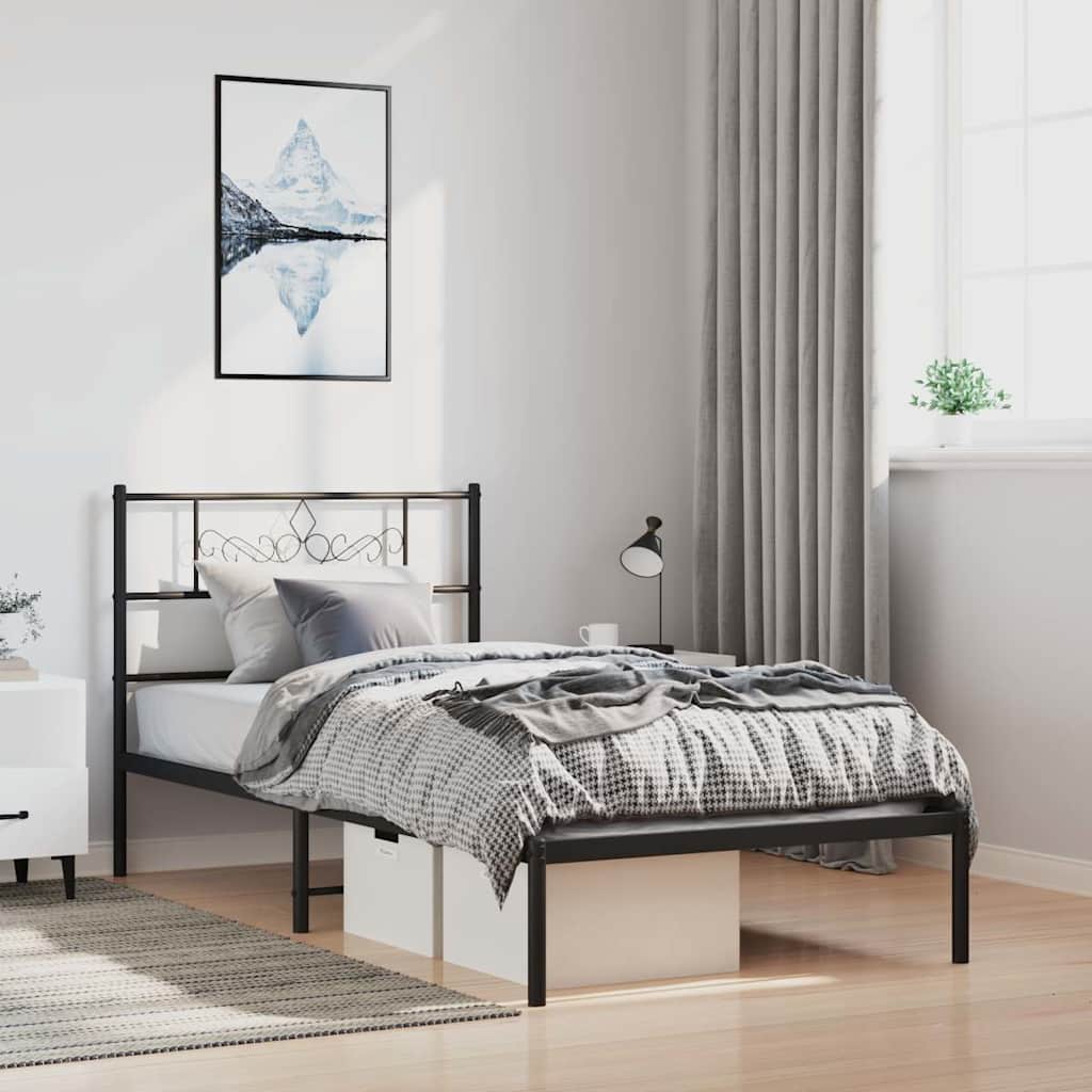 Metal Bed Frame without Mattress with Headboard Black 100 cm 200 cm