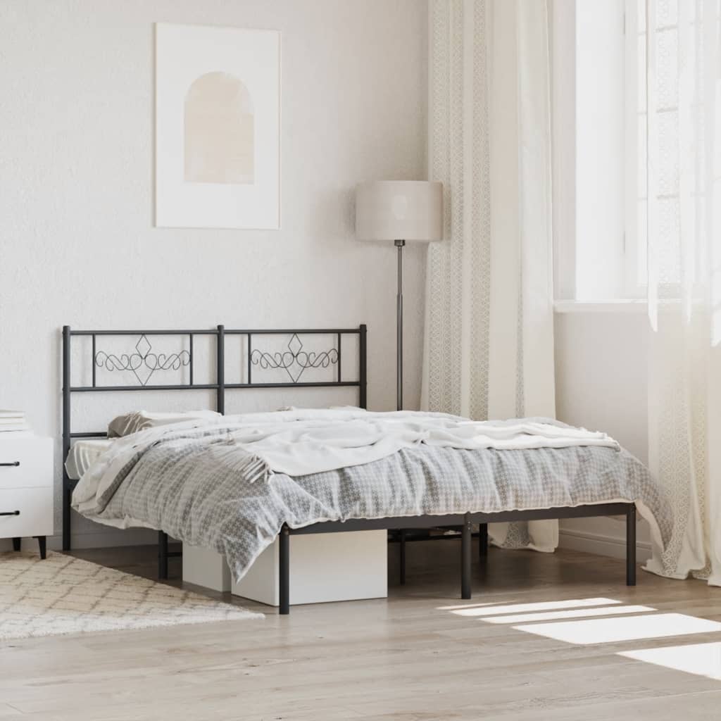 Metal Bed Frame without Mattress with Headboard Black 160 cm 200 cm