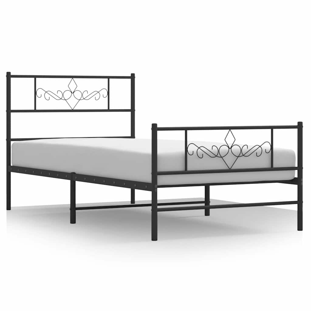 Metal Bed Frame without Mattress with Footboard with Headboard & Footboard Black 100 cm 190 cm