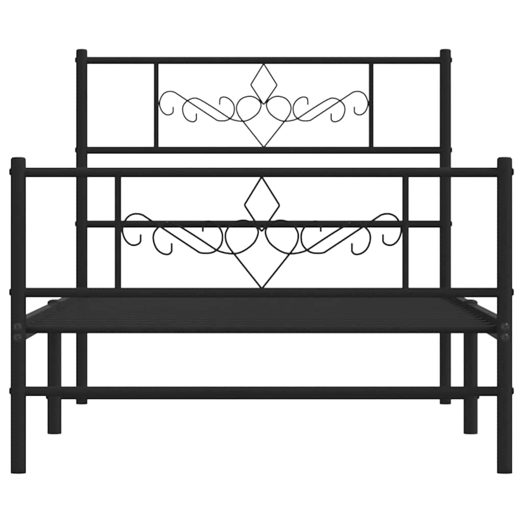 Metal Bed Frame without Mattress with Footboard with Headboard & Footboard Black 100 cm 190 cm
