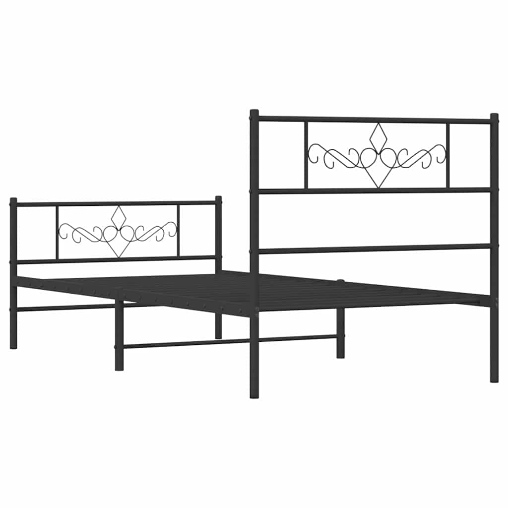 Metal Bed Frame without Mattress with Footboard with Headboard & Footboard Black 100 cm 190 cm