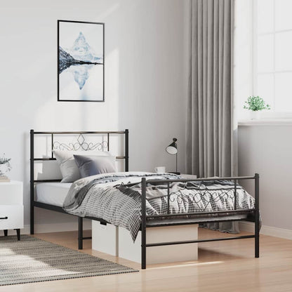 Metal Bed Frame without Mattress with Footboard with Headboard & Footboard Black 100 cm 190 cm