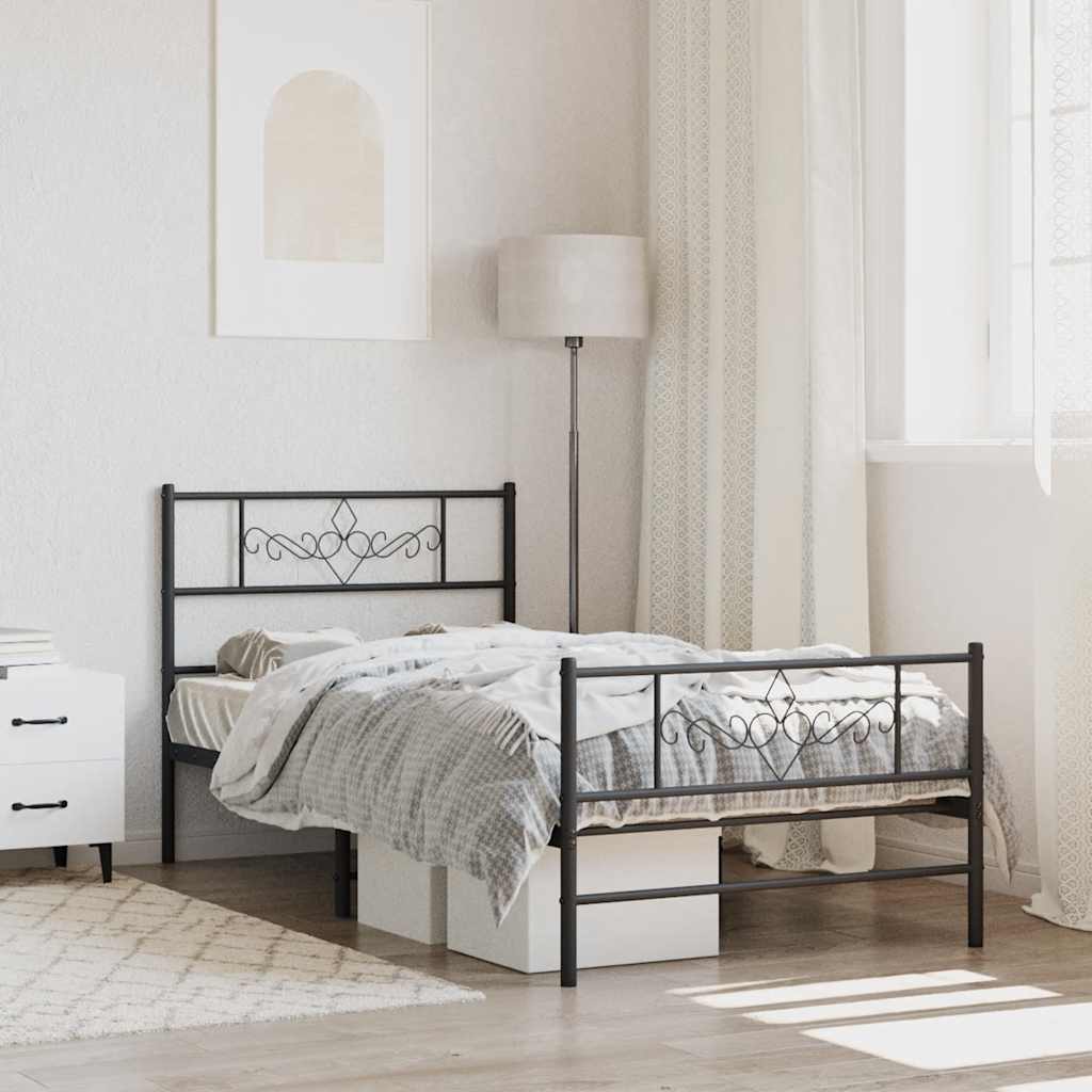 Metal Bed Frame without Mattress with Footboard with Headboard & Footboard Black 107 cm 203 cm