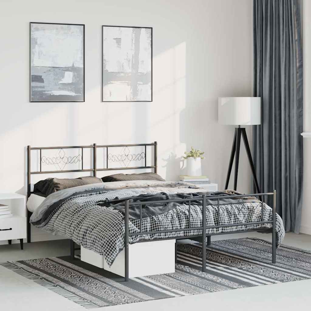 Metal Bed Frame without Mattress with Footboard with Headboard & Footboard Black 150 cm 200 cm