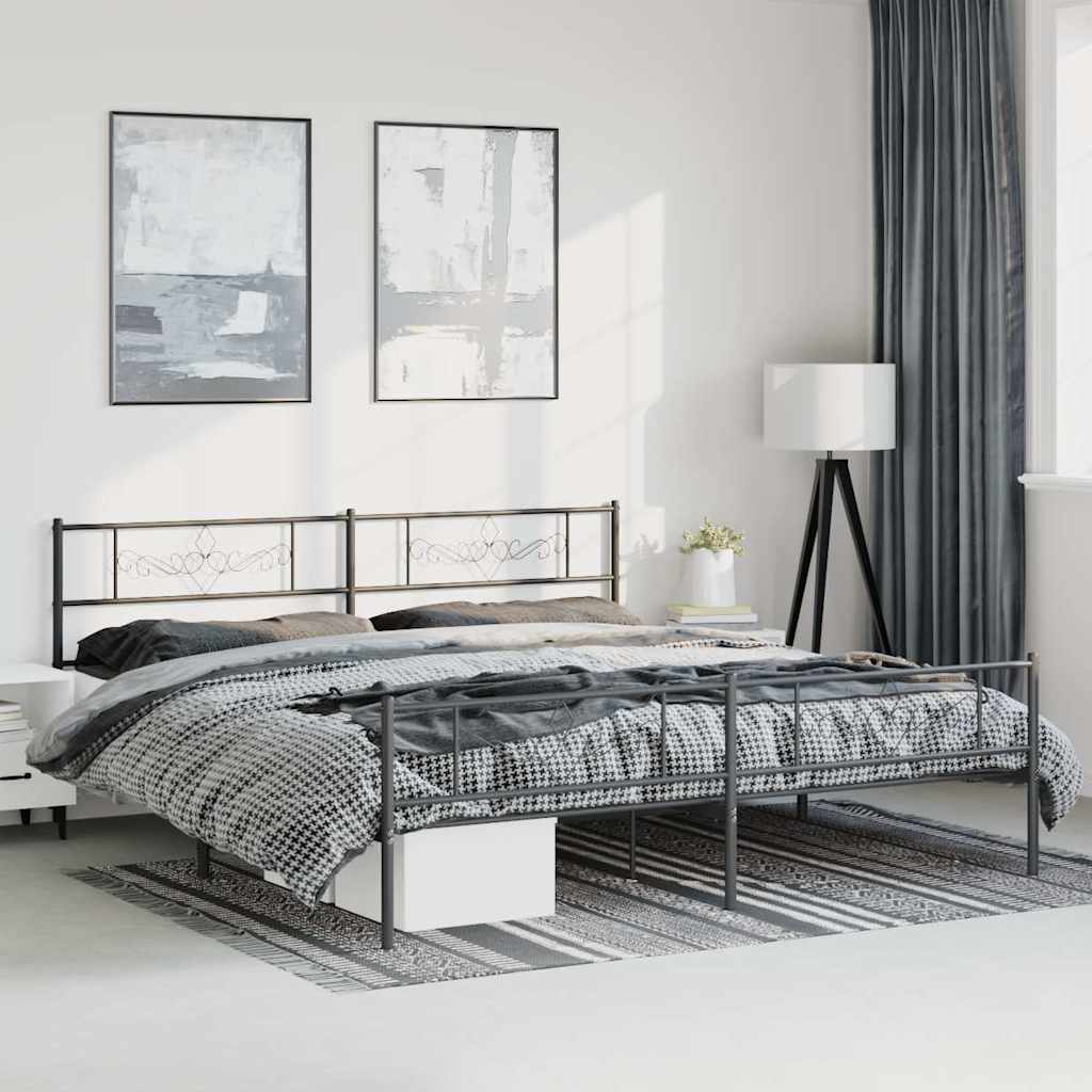 Metal Bed Frame without Mattress with Footboard with Headboard & Footboard Black 183 cm 213 cm