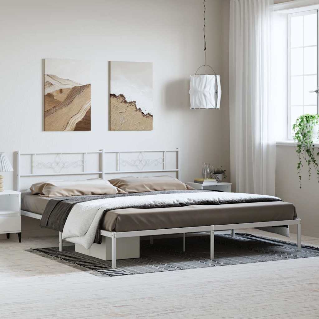 Metal Bed Frame without Mattress with Headboard White 183 cm 213 cm