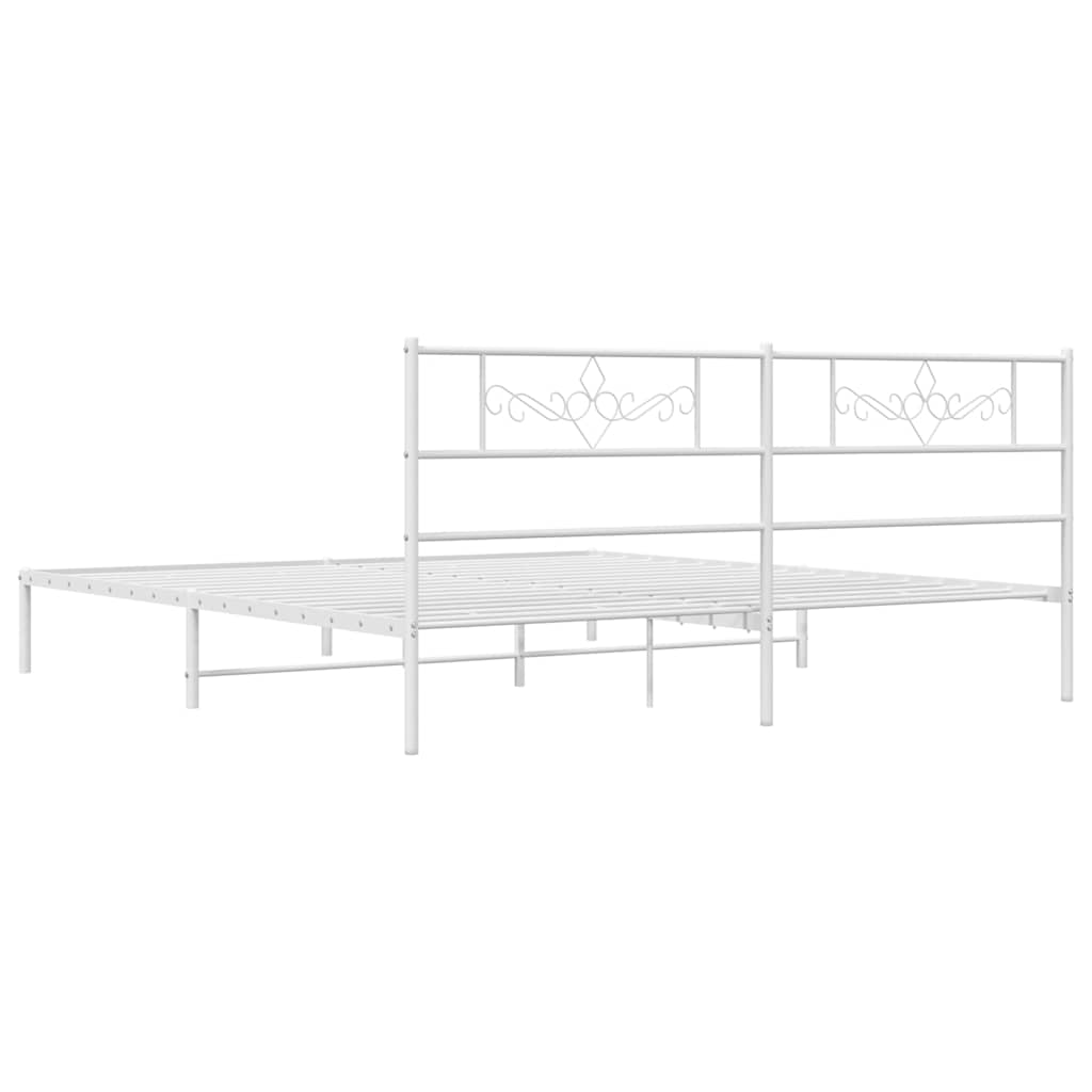 Metal Bed Frame without Mattress with Headboard White 193 cm 203 cm