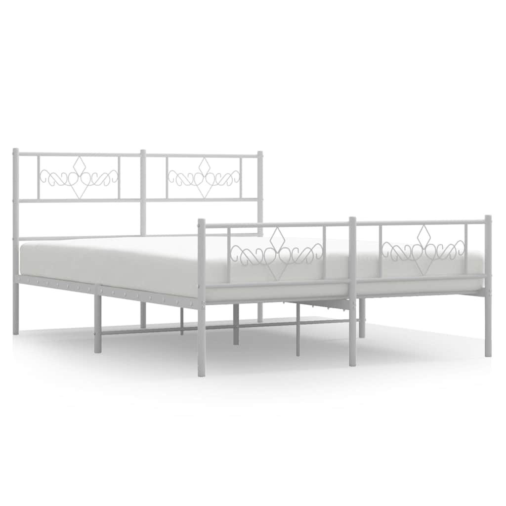 Metal Bed Frame without Mattress with Footboard with Headboard & Footboard White 150 cm 200 cm