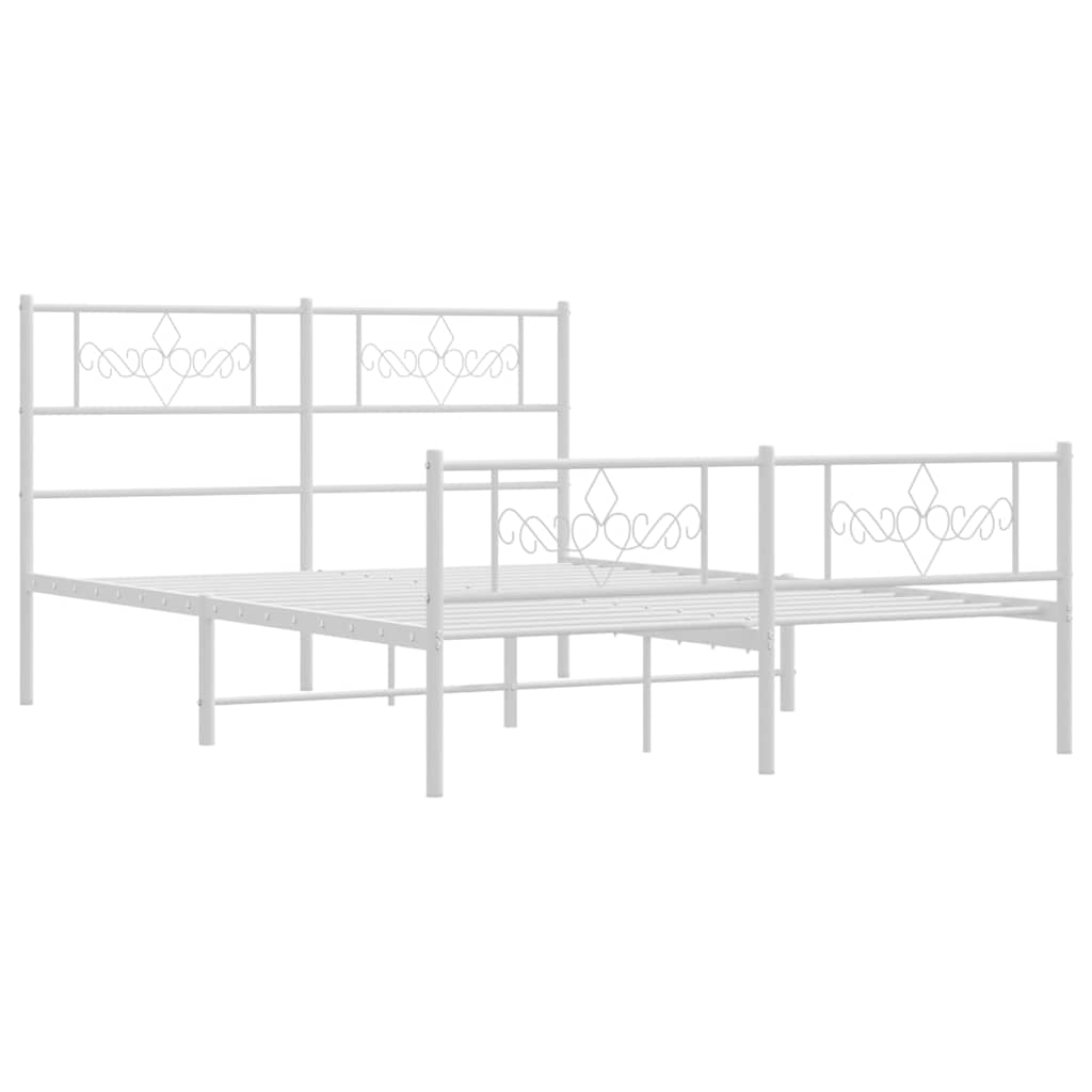 Metal Bed Frame without Mattress with Footboard with Headboard & Footboard White 150 cm 200 cm