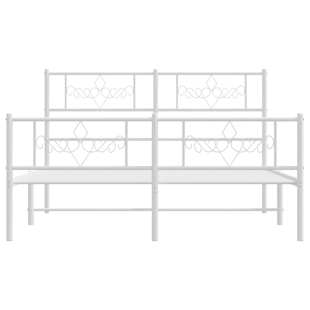 Metal Bed Frame without Mattress with Footboard with Headboard & Footboard White 150 cm 200 cm