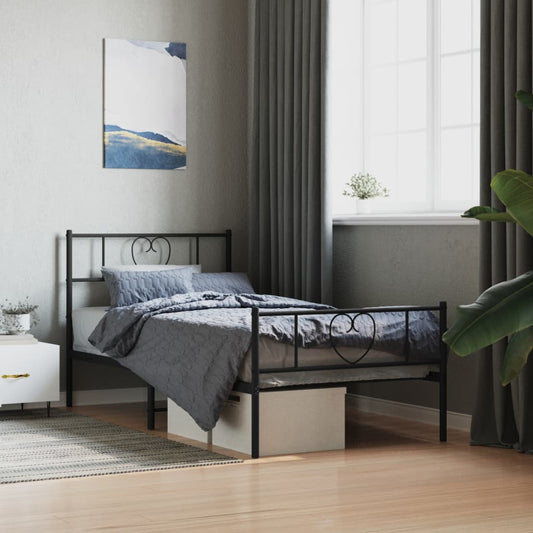 Metal Bed Frame without Mattress with Footboard with Headboard & Footboard Black 75 cm 190 cm