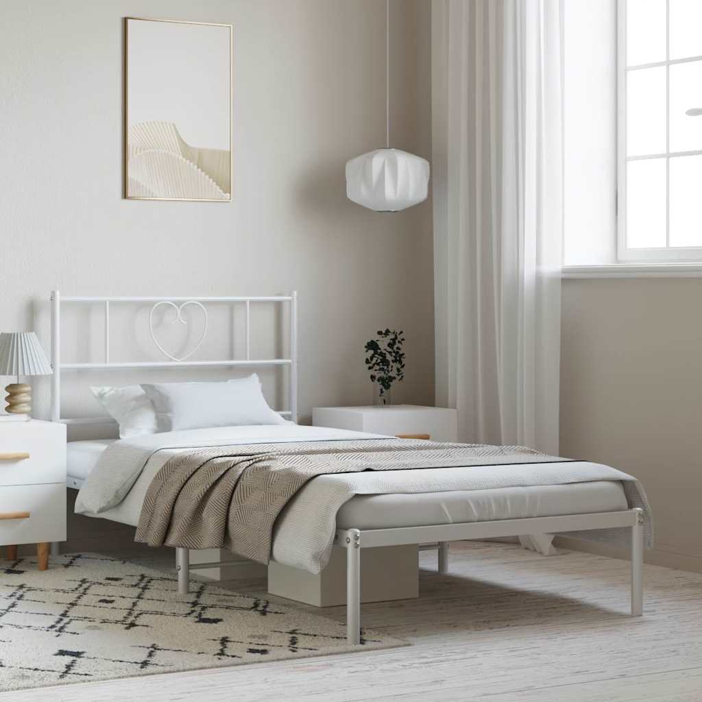 Metal Bed Frame without Mattress with Headboard White 100 cm 190 cm