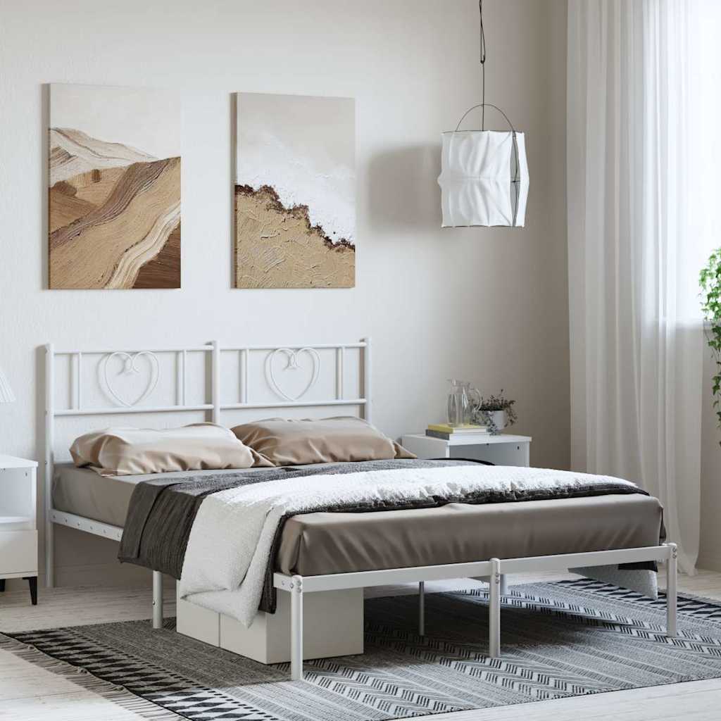 Metal Bed Frame without Mattress with Headboard White 135 cm 190 cm