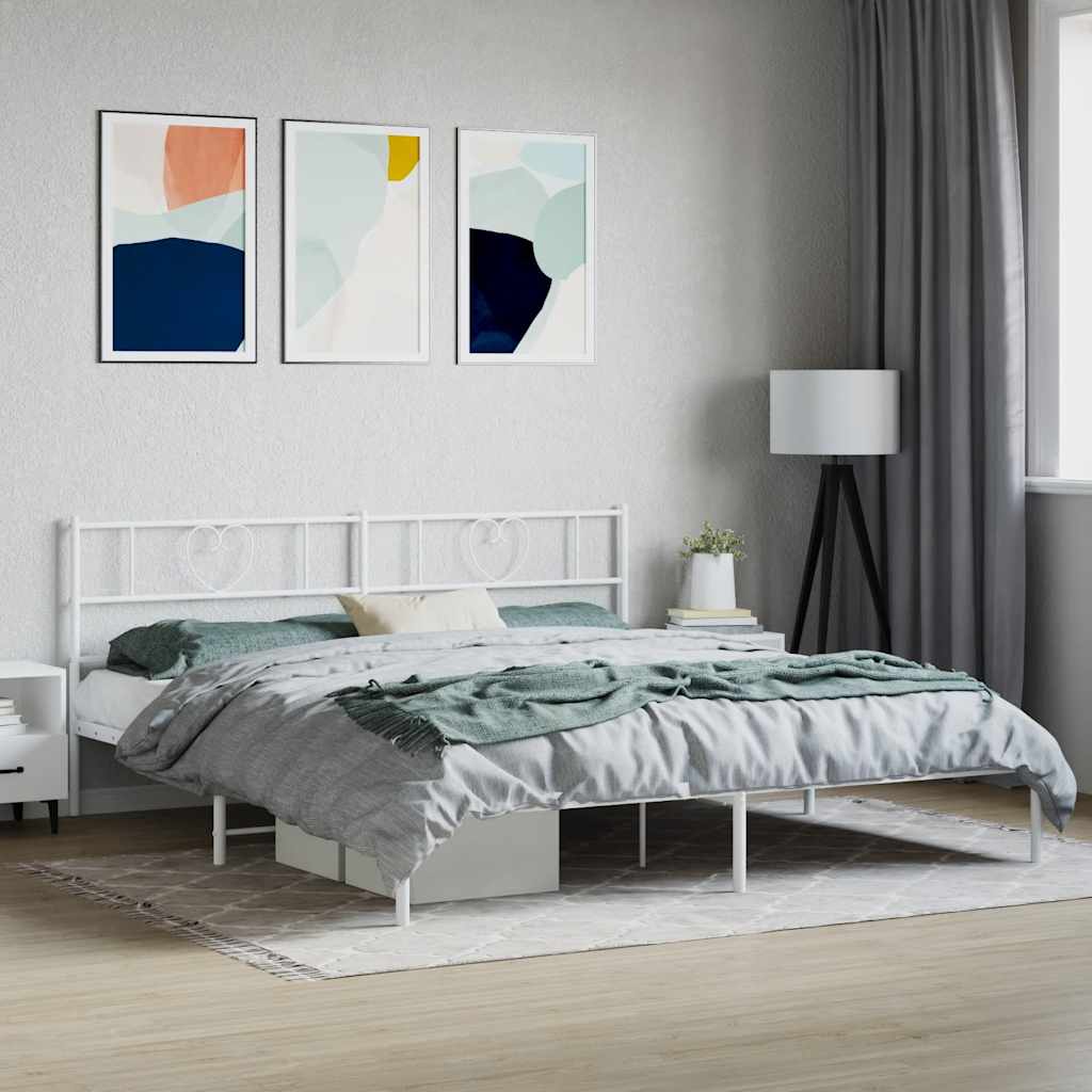 Metal Bed Frame without Mattress with Headboard White 180 cm 200 cm