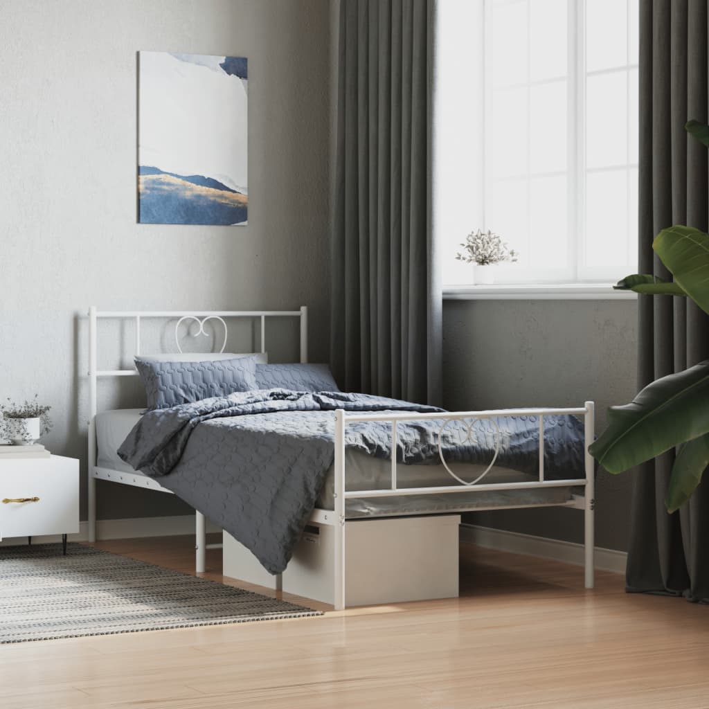 Metal Bed Frame without Mattress with Footboard with Headboard & Footboard White 90 cm 190 cm