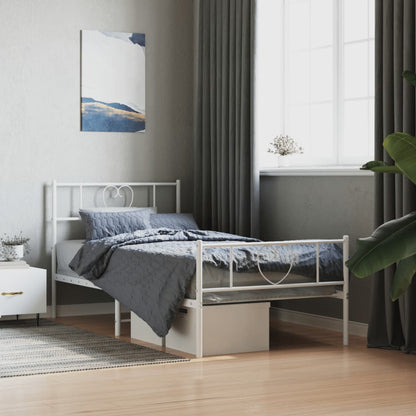 Metal Bed Frame without Mattress with Footboard with Headboard & Footboard White 90 cm 190 cm
