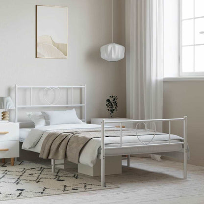 Metal Bed Frame without Mattress with Footboard with Headboard & Footboard White 100 cm 200 cm