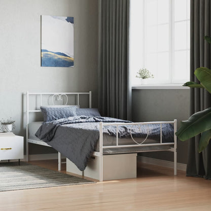 Metal Bed Frame without Mattress with Footboard with Headboard & Footboard White 107 cm 203 cm