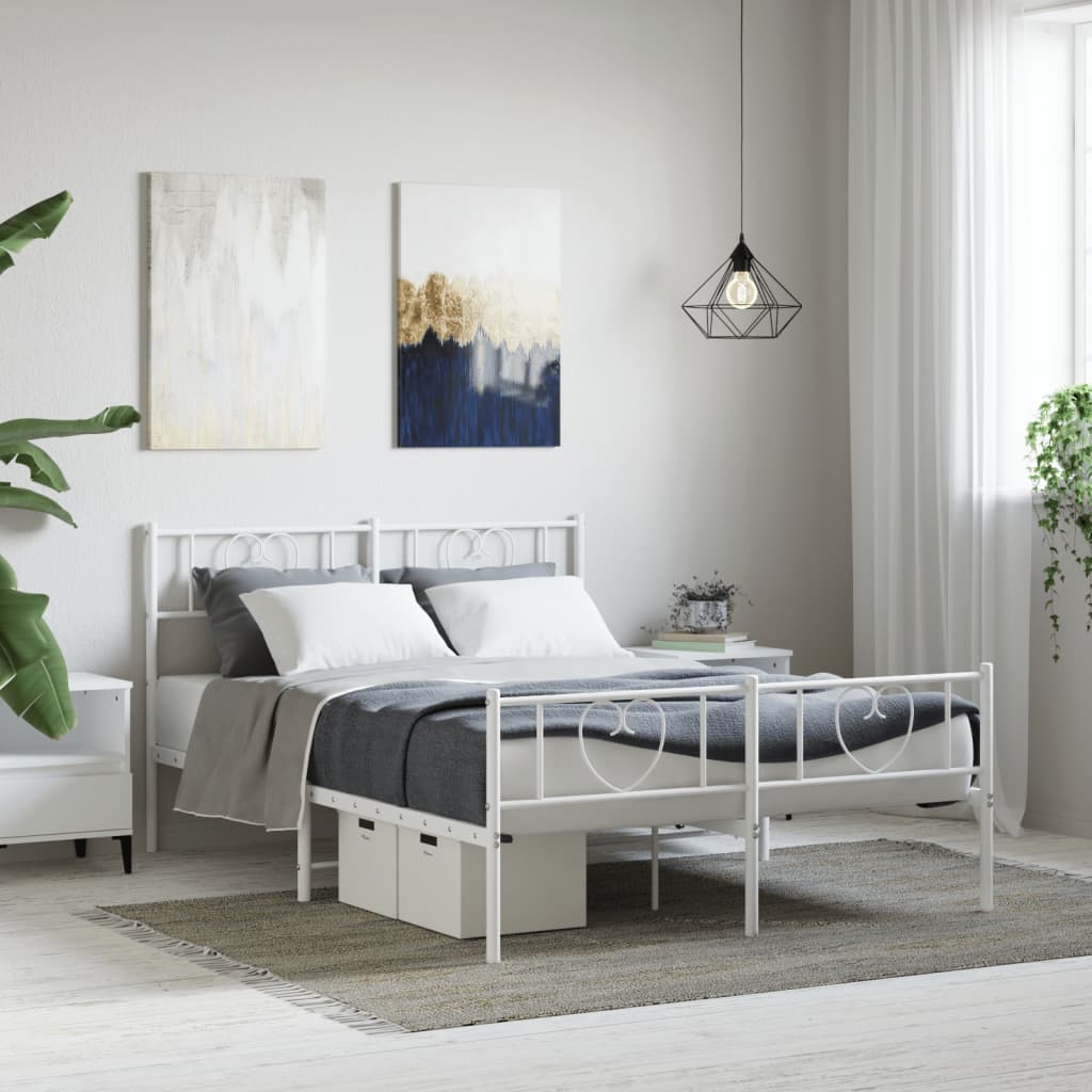 Metal Bed Frame without Mattress with Footboard with Headboard & Footboard White 120 cm 200 cm