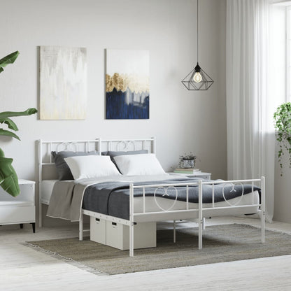 Metal Bed Frame without Mattress with Footboard with Headboard & Footboard White 120 cm 200 cm