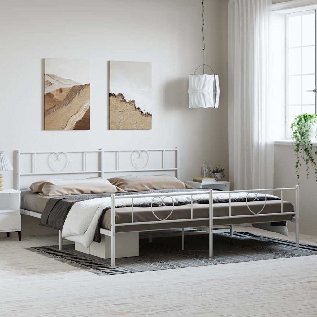 Metal Bed Frame without Mattress with Footboard with Headboard & Footboard White 183 cm 213 cm