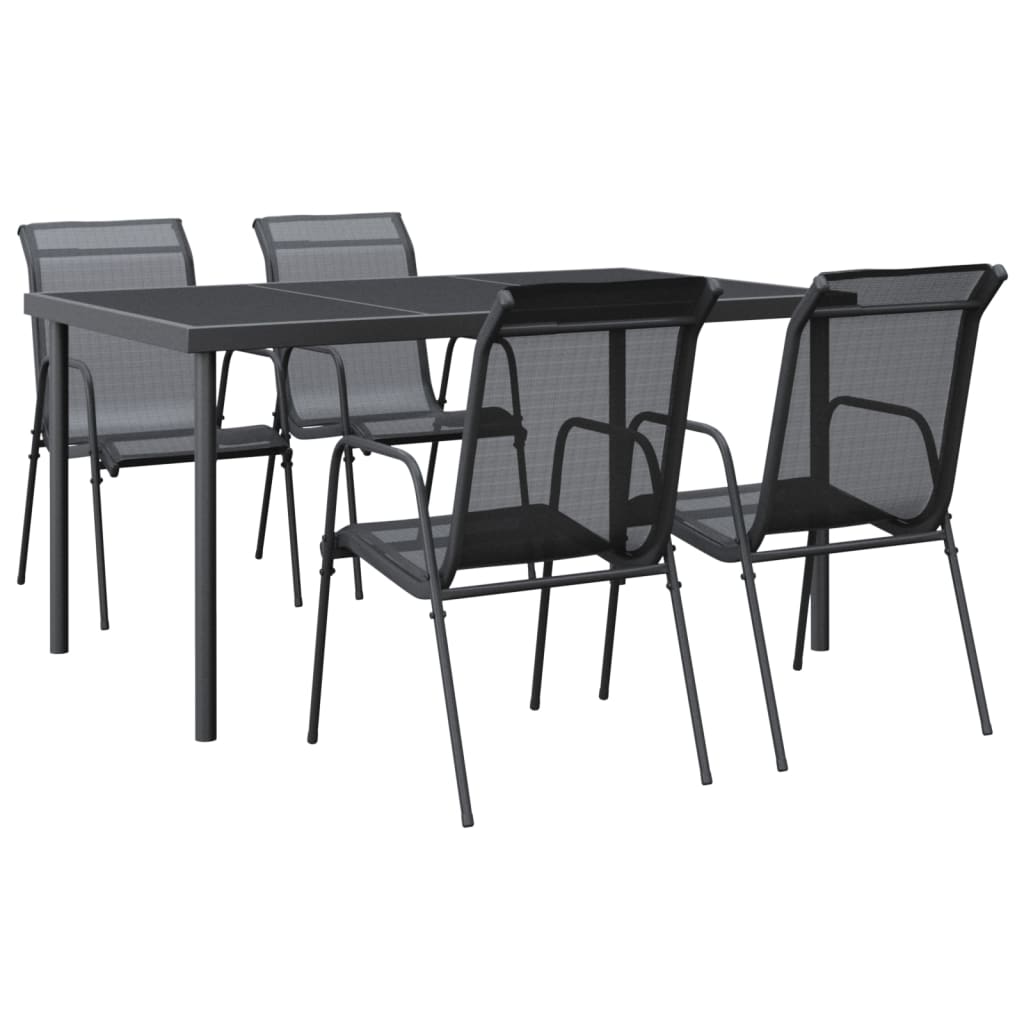 7 Piece Garden Dining Set Black Steel and Textilene 150 cm table length 4