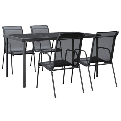 7 Piece Garden Dining Set Black Steel and Textilene 150 cm table length 4