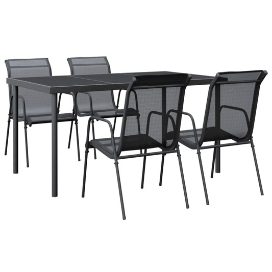 7 Piece Garden Dining Set Black Steel and Textilene 150 cm table length 4