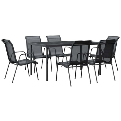 vidaXL 7 Piece Garden Dining Set Black Steel and Textilene 2