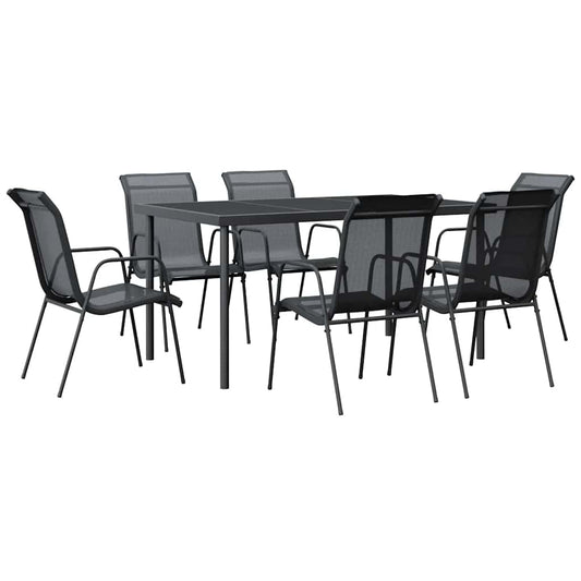 vidaXL 7 Piece Garden Dining Set Black Steel and Textilene 2