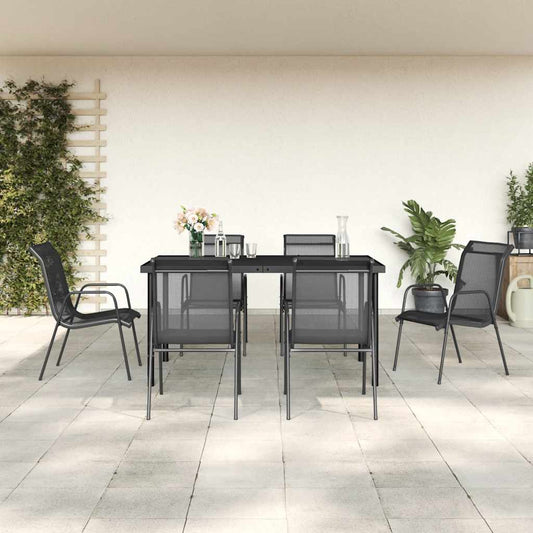 vidaXL 7 Piece Garden Dining Set Black Steel and Textilene 1