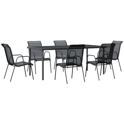7 Piece Garden Dining Set Black Steel and Textilene 190 cm table length 6