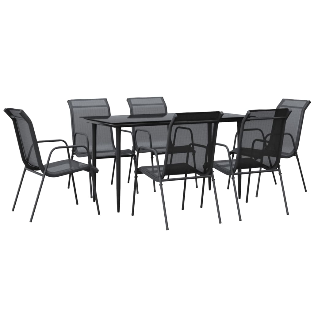 vidaXL 7 Piece Garden Dining Set Black Steel and Textilene 2
