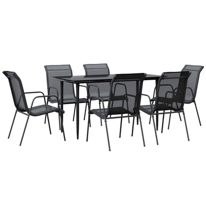 vidaXL 7 Piece Garden Dining Set Black Steel and Textilene 2