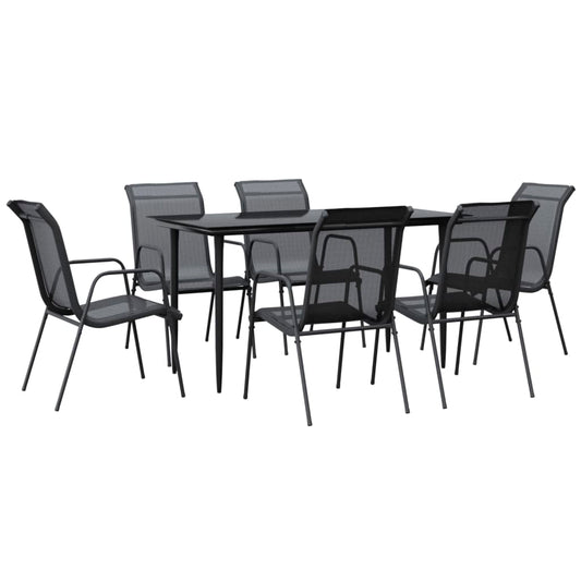 vidaXL 7 Piece Garden Dining Set Black Steel and Textilene 2