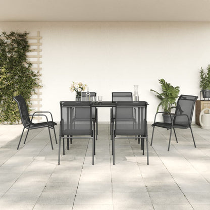 vidaXL 7 Piece Garden Dining Set Black Steel and Textilene 1