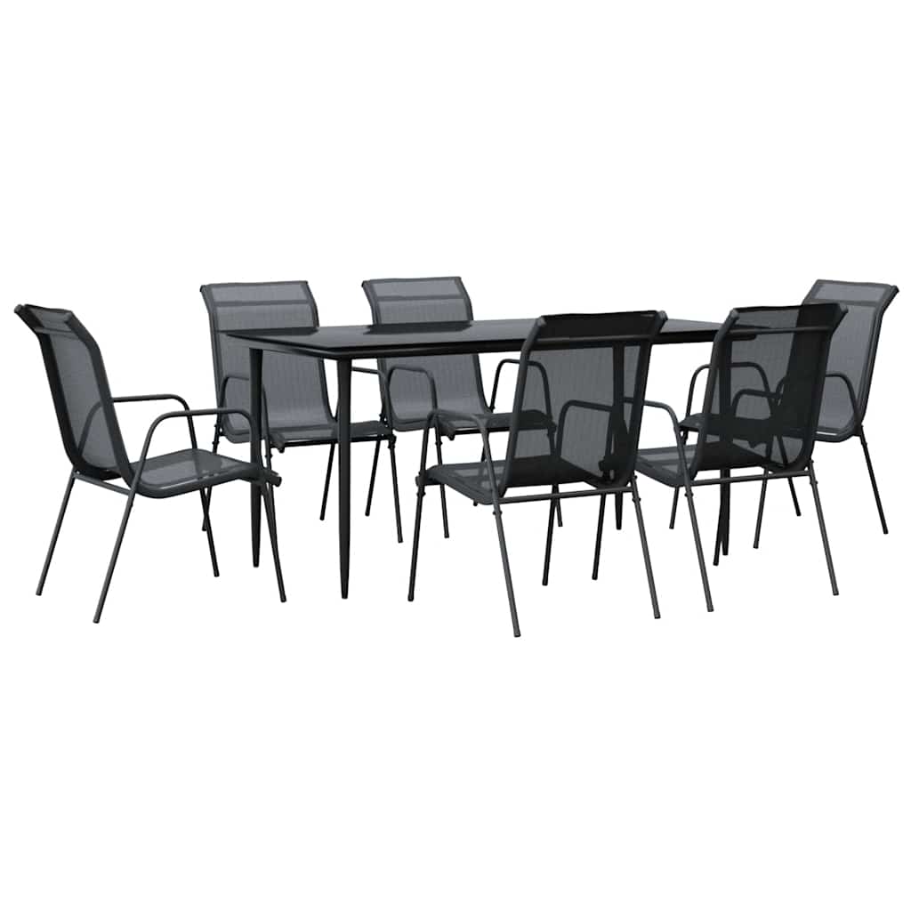 vidaXL 7 Piece Garden Dining Set Black Steel and Textilene 2