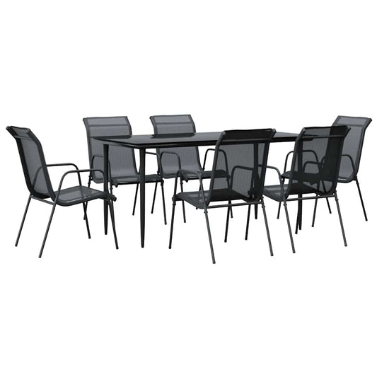 vidaXL 7 Piece Garden Dining Set Black Steel and Textilene 2