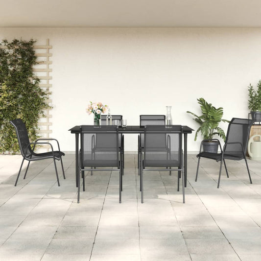 vidaXL 7 Piece Garden Dining Set Black Steel and Textilene 1
