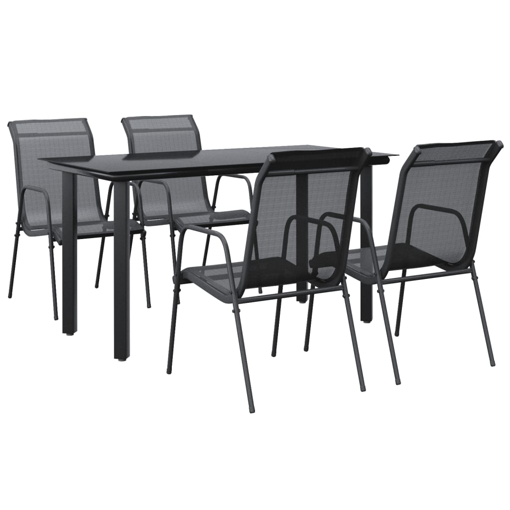 vidaXL 5 Piece Garden Dining Set Black Steel and Textilene 2
